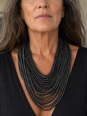 Monies Multi-Strand Black Horn Beaded Necklace